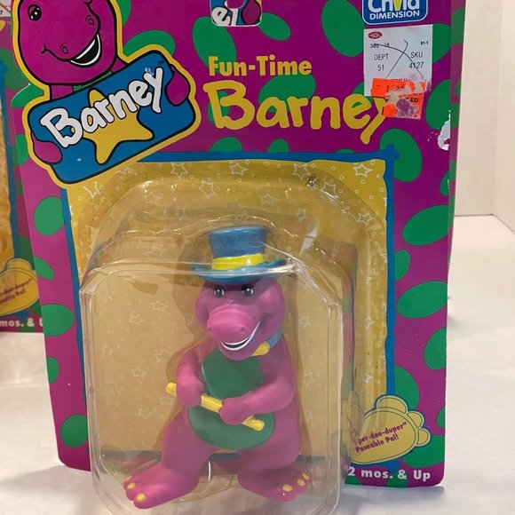Vintage 1993 Fun-Time Barney Top Hat, Baseball & Baby Bop Vinyl Toy Figures New - Picture 5 of 10